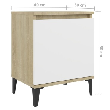 vidaXL Κομοδίνα Sonoma Δρυς/Λευκό 40x30x50cm με Μεταλλικά Πόδια 1 τεμ.