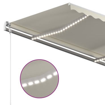 vidaXL Τέντα Συρόμενη Χειροκίνητη με LED Κρεμ 400 x 350 εκ.