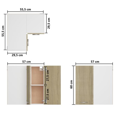 vidaXL Ντουλάπι Γωνία Κρεμαστό Sonoma Δρυς 57x57x60cm από Επεξ. Ξύλο 1 τεμ.