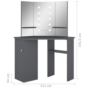 vidaXL Μπουντουάρ Γωνιακό με LED Γκρι 111x54x141,5cm 1 τεμ.