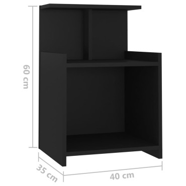 vidaXL Κομοδίνα 2 τεμ. Μαύρα 40x35x60cm από Επεξ. Ξύλο