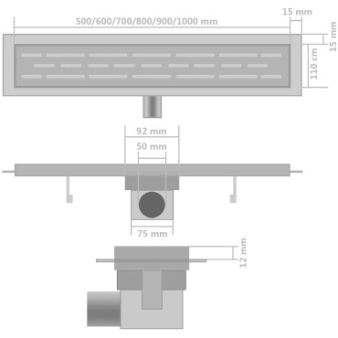 vidaXL Σιφόνια Ντουζιέρας Γραμμικά 2 τεμ. 1030x140 χιλ. Ανοξ. Ατσάλι