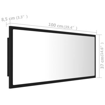 vidaXL Καθρέφτης Μπάνιου με LED Μαύρος 100x8,5x37cm Ακρυλικός 1 τεμ.