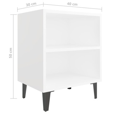 vidaXL Κομοδίνo Λευκό 40x30x50cm με Μεταλλικά Πόδια 1 τεμ.