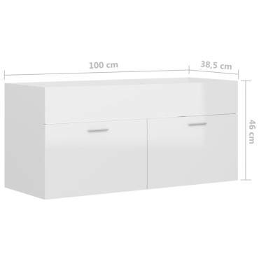 vidaXL Ντουλάπι Νιπτήρα Γυαλιστερό Λευκό 100x38,5x46cm Μοριοσανίδα 1 τεμ.