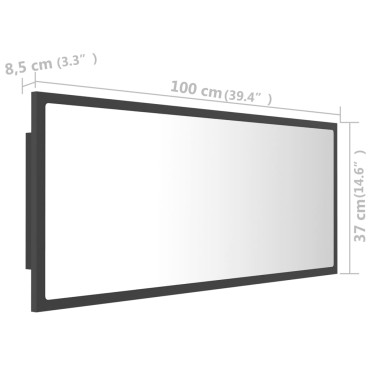 vidaXL Καθρέφτης Μπάνιου με LED Γκρι 100x8,5x37cm από Ακρυλικός 1 τεμ.