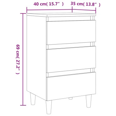 vidaXL Κομοδίνο Γκρι Σκυροδέματος 40x35x69cm Μασίφ Ξύλινα Πόδια 1 τεμ.