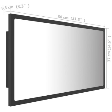 vidaXL Καθρέφτης Μπάνιου με LED Γκρι 80x8,5x37cm από Ακρυλικός 1 τεμ.