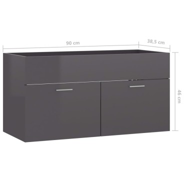 vidaXL Ντουλάπι Νιπτήρα Γυαλιστερό Γκρι 90x38,5x46cm από Επεξ. Ξύλο 1 τεμ.