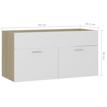 vidaXL Ντουλάπι Νιπτήρα Λευκό/Sonoma Δρυς 90x38,5x46cm Μοριοσανίδα 1 τεμ.