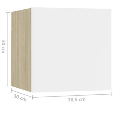 vidaXL Κομοδίνο Λευκό / Sonoma Δρυς 30,5x30x30cm από Μοριοσανίδα 1 τεμ.