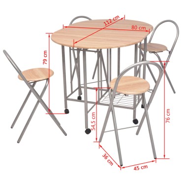 vidaXL Σετ Τραπεζαρίας Πτυσσόμενο 5 τεμ. από MDF 110x80x79cm