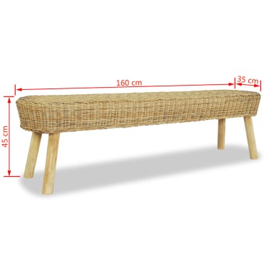 vidaXL Πάγκος Χολ Χρώμα Φυσικό 160x35x45cm Ρατάν 1 τεμ.