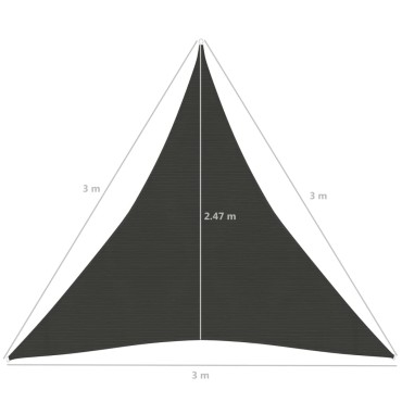 vidaXL Πανί Σκίασης Ανθρακί 3 x 3 x 3 μ. από HDPE 160 γρ./μ²