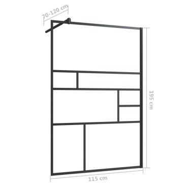 vidaXL Διαχωριστικό Ντουζιέρας Μαύρο 115 x 195 εκ. Διαφανές Γυαλί ESG