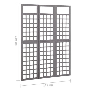 vidaXL Διαχωριστικό Δωμ./Καφασωτό 3 Πάνελ Γκρι 121x180cm Ξύλο Ελάτης 1 τεμ.