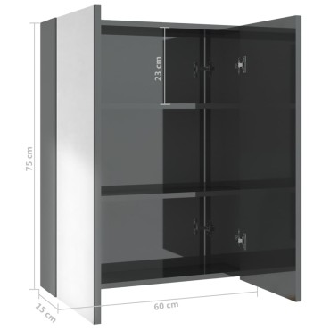 vidaXL Ντουλάπι Μπάνιου με Καθρέφτη Γκρι 60x15x75cm από MDF 1 τεμ.