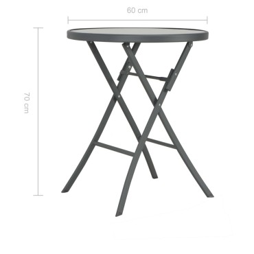 vidaXL Τραπέζι Bistro Πτυσσόμενο Γκρι 60x70cm από Γυαλί και Ατσάλι 1 τεμ.