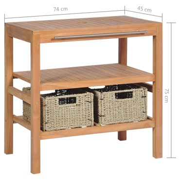 vidaXL Έπιπλο Μπάνιου 74x45x75cm από Μασίφ Ξύλο Teak με 2 Καλάθια 1 τεμ.