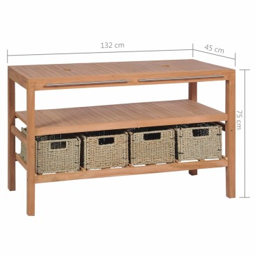 vidaXL Έπιπλο Μπάνιου 132x45x75cm από Μασίφ Ξύλο Teak με 4 Καλάθια 1 τεμ.