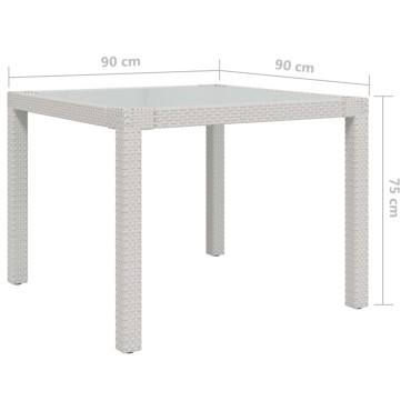 vidaXL Τραπέζι Κήπου Λευκό 90x90x75cm από Ψημένο Γυαλί/Συνθετικό Ρατάν 1 τεμ.