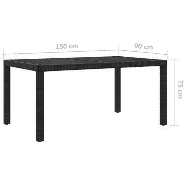 vidaXL Τραπέζι Κήπου Μαύρο 150x90x75cm Συνθετικό Ρατάν/Ψημένο Γυαλί 1 τεμ.