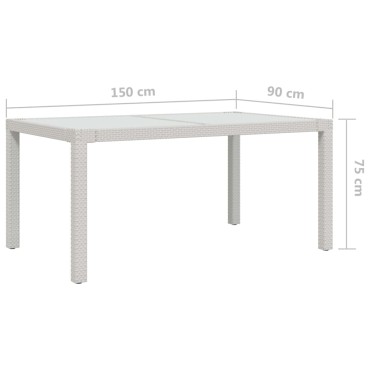 vidaXL Τραπέζι Κήπου Λευκό 150x90x75cm Συνθετικό Ρατάν/Ψημένο Γυαλί 1 τεμ.