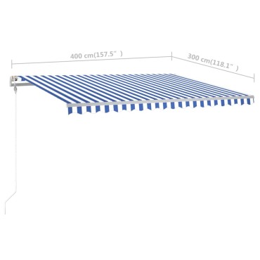 vidaXL Τέντα Συρόμενη Χειροκίνητη με LED Μπλε / Λευκό 4 x 3 μ.