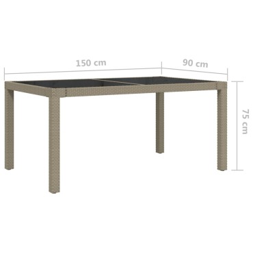 vidaXL Τραπέζι Κήπου Μπεζ 150x90x75cm Συνθετικό Ρατάν/Ψημένο Γυαλί 1 τεμ.