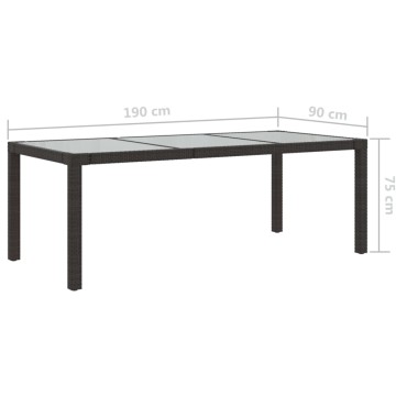 vidaXL Τραπέζι Κήπου Καφέ 190x90x75cm από Ψημένο Γυαλί/Συνθετικό Ρατάν 1 τεμ.