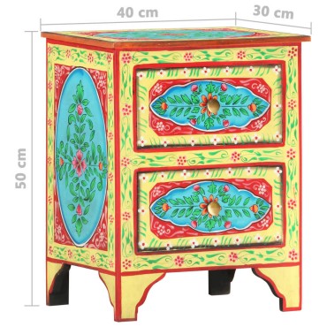 vidaXL Κομοδίνο με Χειροπ. Λεπτομέρειες 40x30x50cm Μασίφ Ξύλο Μάνγκο 1 τεμ.