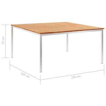 vidaXL Τραπεζαρία Κήπου 150x150x75cm Μασίφ Ξύλο Teak/Ανοξ. Ατσάλι 1 τεμ.