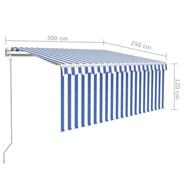 vidaXL Τέντα Αυτόματη με Σκίαστρο/LED/Αισθ. Ανέμου Μπλε/Λευκό 3x2,5 μ.