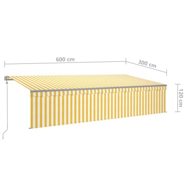 vidaXL Τέντα Αυτόματη & Σκίαστρο/LED/Αισθ. Ανέμου Κίτρινο/Λευκό 6 x 3μ