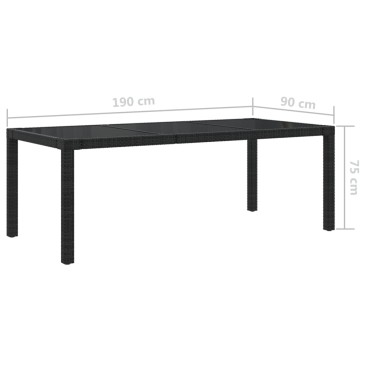 vidaXL Τραπέζι Κήπου Μαύρο 190x90x75cm Ψημένο Γυαλί/Συνθετικό Ρατάν 1 τεμ.