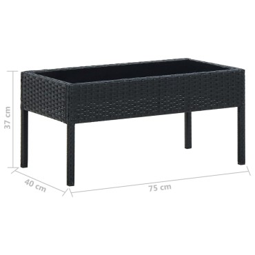 vidaXL Τραπέζι Κήπου Μαύρο 75x40x37cm από Συνθετικό Ρατάν 1 τεμ.