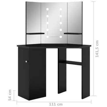 vidaXL Μπουντουάρ Γωνιακό με LED Μαύρο 111x54x141,5cm 1 τεμ.