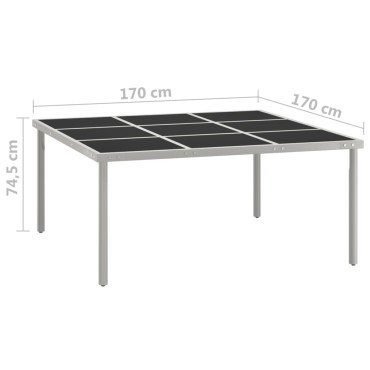 vidaXL Τραπεζαρία Κήπου 170x170x74,5cm από Ατσάλι / Γυαλί 1 τεμ.