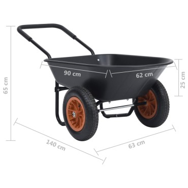 vidaXL Καρότσι Κήπου Μαύρο και Πορτοκαλί 78 L 100 kg