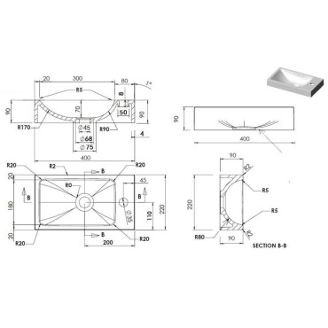 vidaXL Νιπτήρας Λευκός 400 x 220 x 90 χιλ. από SMC