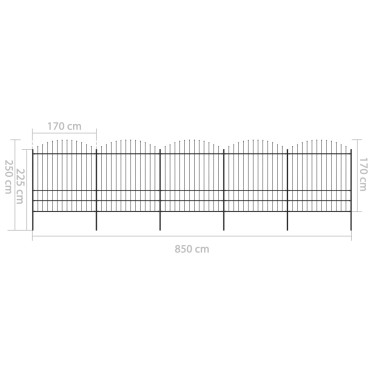 vidaXL Κάγκελα Περίφραξης με Λόγχες Μαύρα (1,75-2) x 8,5 μ. Ατσάλινα