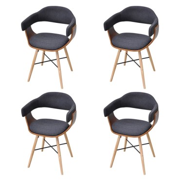 vidaXL Καρέκλες Τραπεζαρίας 4 τεμ. Σκούρο Γκρι Λυγισμένο Ξύλο / Ύφασμα 53x45x76cm