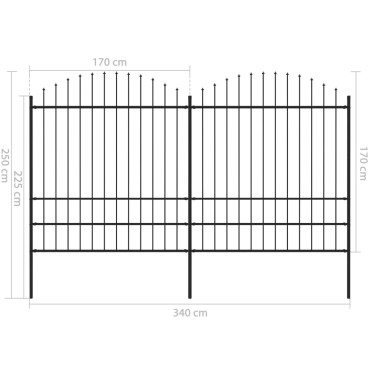 vidaXL Κάγκελα Περίφραξης με Λόγχες Μαύρα (1,75-2) x 3,4 μ. Ατσάλινα