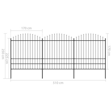 vidaXL Κάγκελα Περίφραξης με Λόγχες Μαύρα (1,75-2) x 5,1 μ. Ατσάλινα