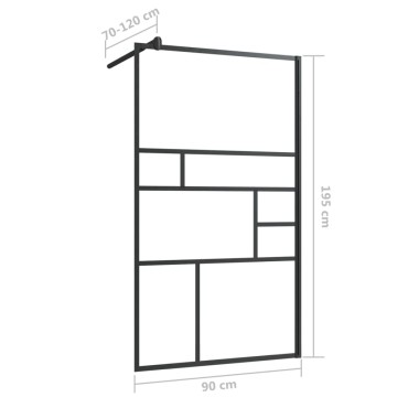 vidaXL Διαχωριστικό Ντουζιέρας Μαύρο 90 x 195 εκ. Διαφανές Γυαλί ESG