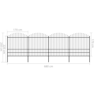 vidaXL Κάγκελα Περίφραξης με Λόγχες Μαύρα (1,75-2) x 6,8 μ. Ατσάλινα