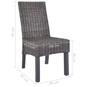 vidaXL Καρέκλες Τραπεζαρίας 4 τεμ. Καφέ από Ρατάν Kubu και Ξύλο Μάνγκο 46x61x93cm