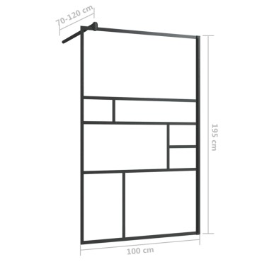 vidaXL Διαχωριστικό Ντουζιέρας Μαύρο 100 x 195 εκ. Διαφανές Γυαλί ESG