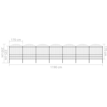 vidaXL Κάγκελα Περίφραξης με Λόγχες Μαύρα (1,75-2) x 11,9 μ. Ατσάλινα