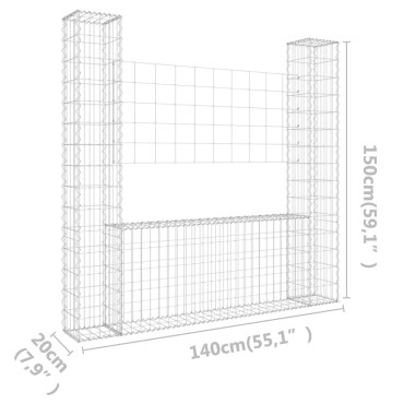 vidaXL Συρματοκιβώτιο σε U Σχήμα με 2 Στύλους 140x20x150 εκ. Σιδερένιο